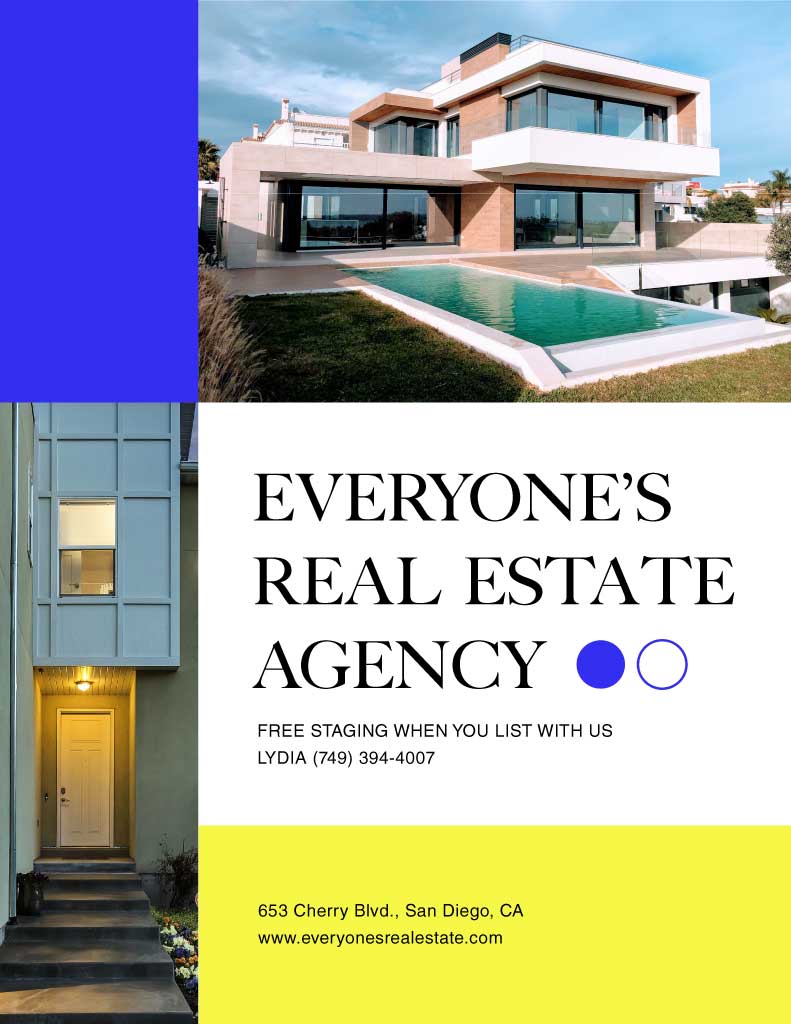 Sleek Real Estate Agency Poster in Blue and Yellow