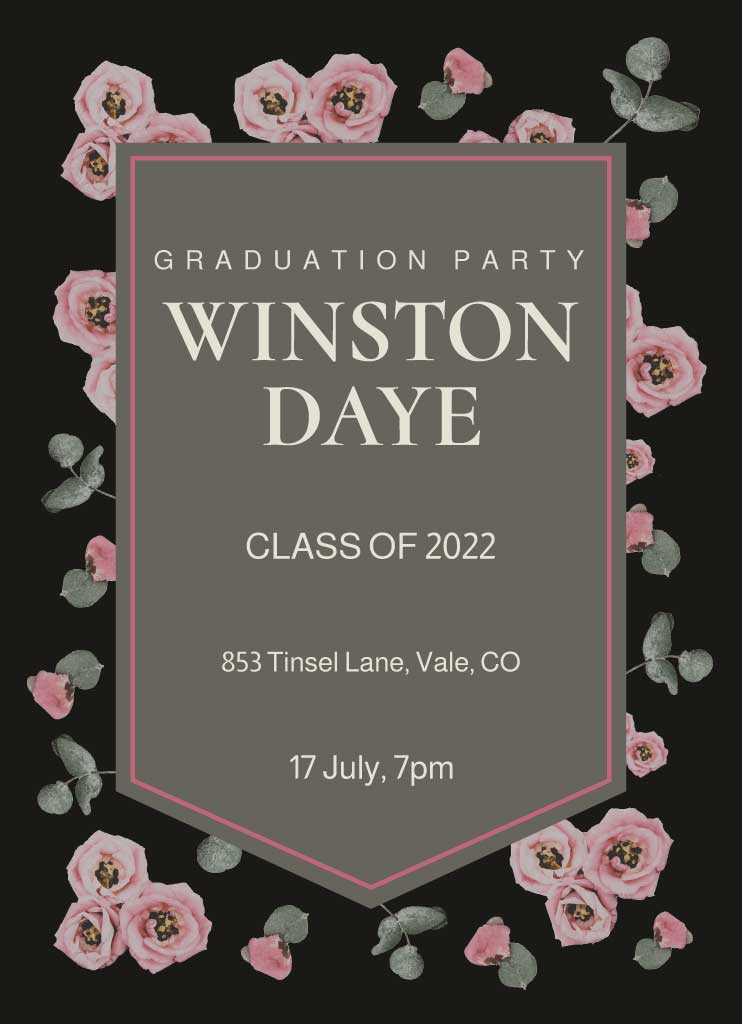 Elegant Black and Pink Graduation Party Poster