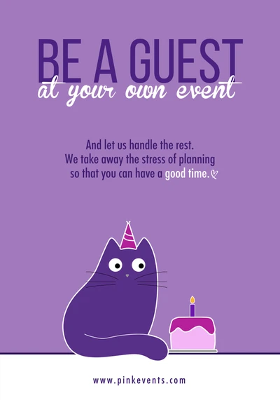 Template Charming Purple Cat Event Planner Advertisement