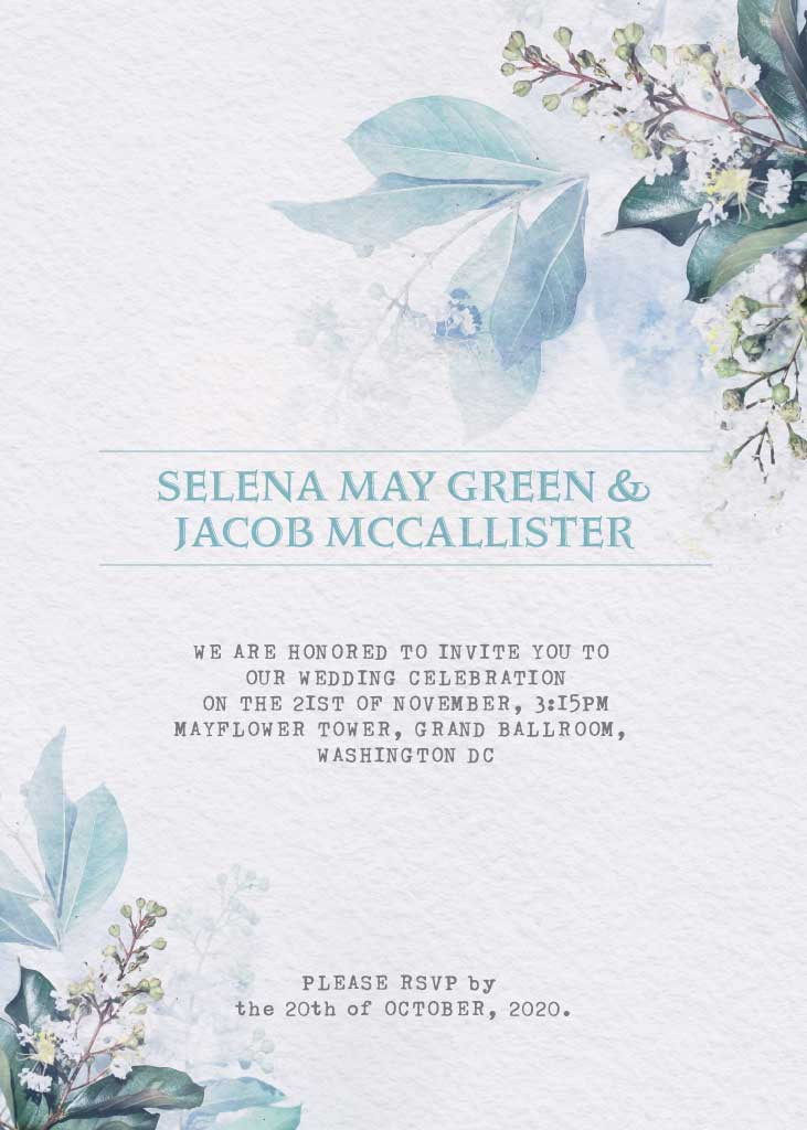 Template Elegant Blue and Green Wedding Invitation Post