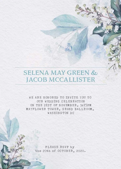 Template Elegant Blue and Green Wedding Invitation Post