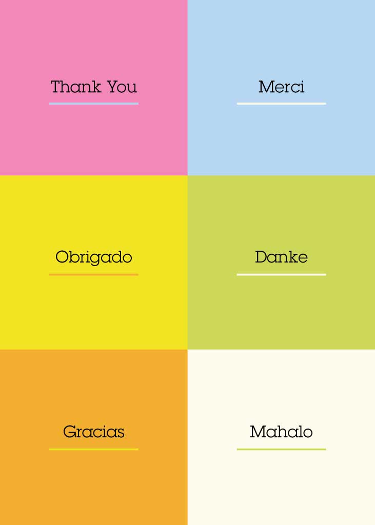 Multilingual Thank You Postcard Template in Pastel Tones