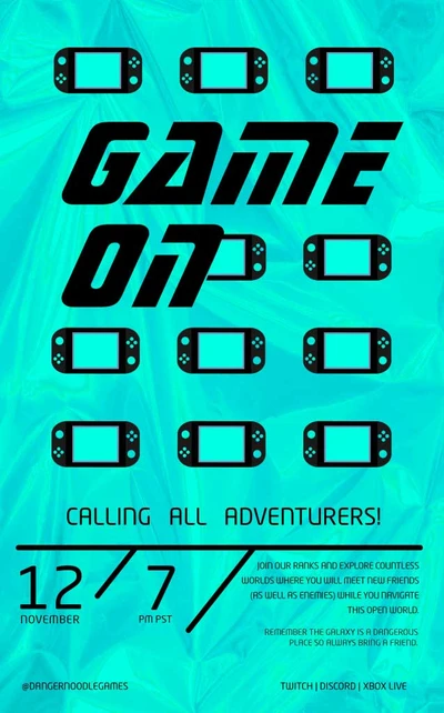 Template Turquoise Gaming Event Poster with Catchy Design