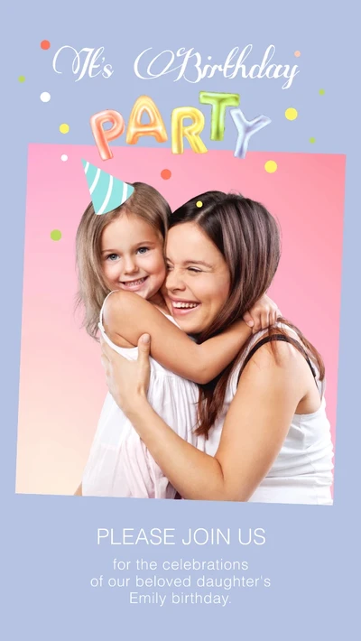 Template Cheerful Birthday Party Invitation Poster Pink Blue