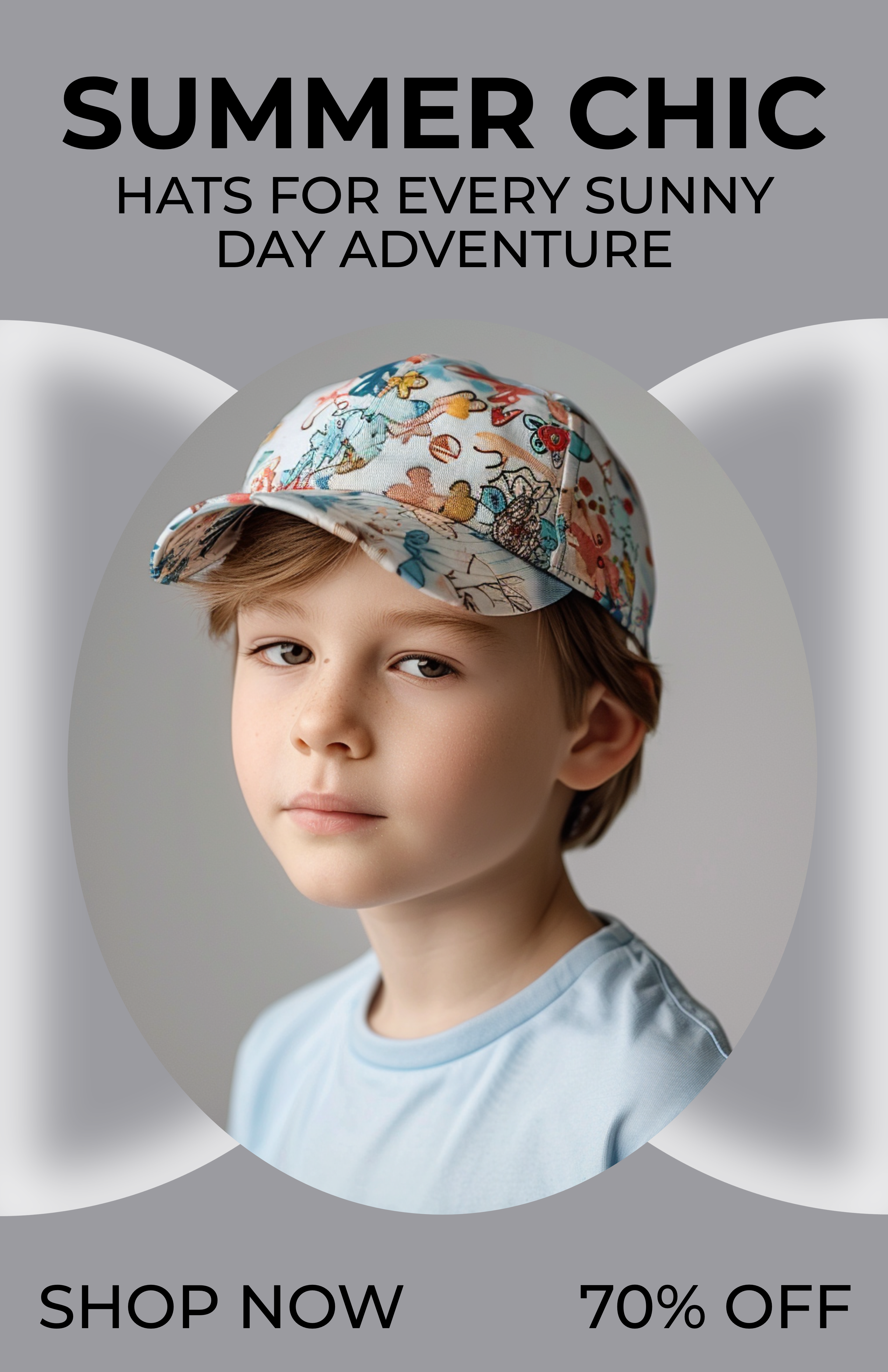 Template Stylish Gray Summer Hat Sale Poster