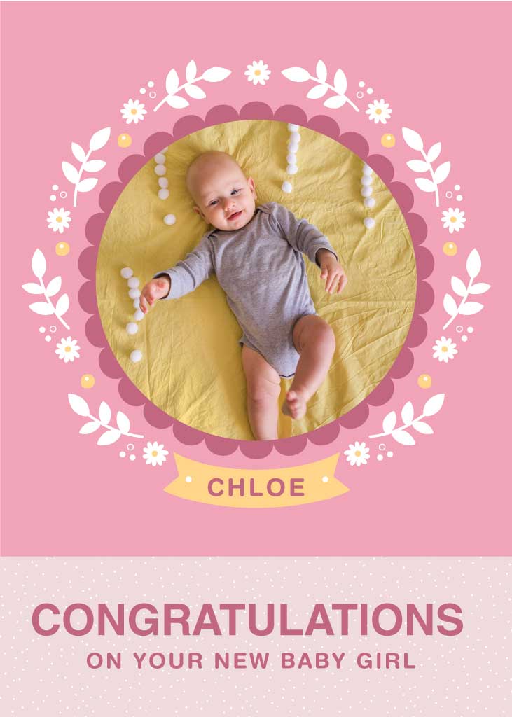 Yellow and Pink Newborn Announcement Poster