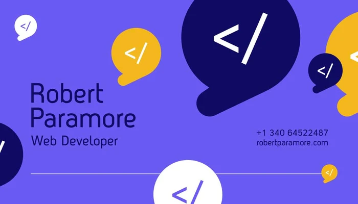 Template Purple and Yellow Web Developer Business Card