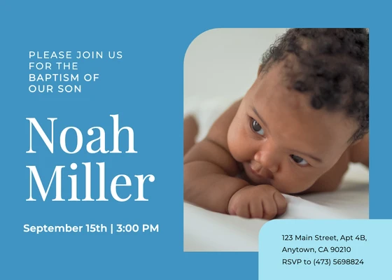Blue Baptism Invitation for Noah Miller Celebration