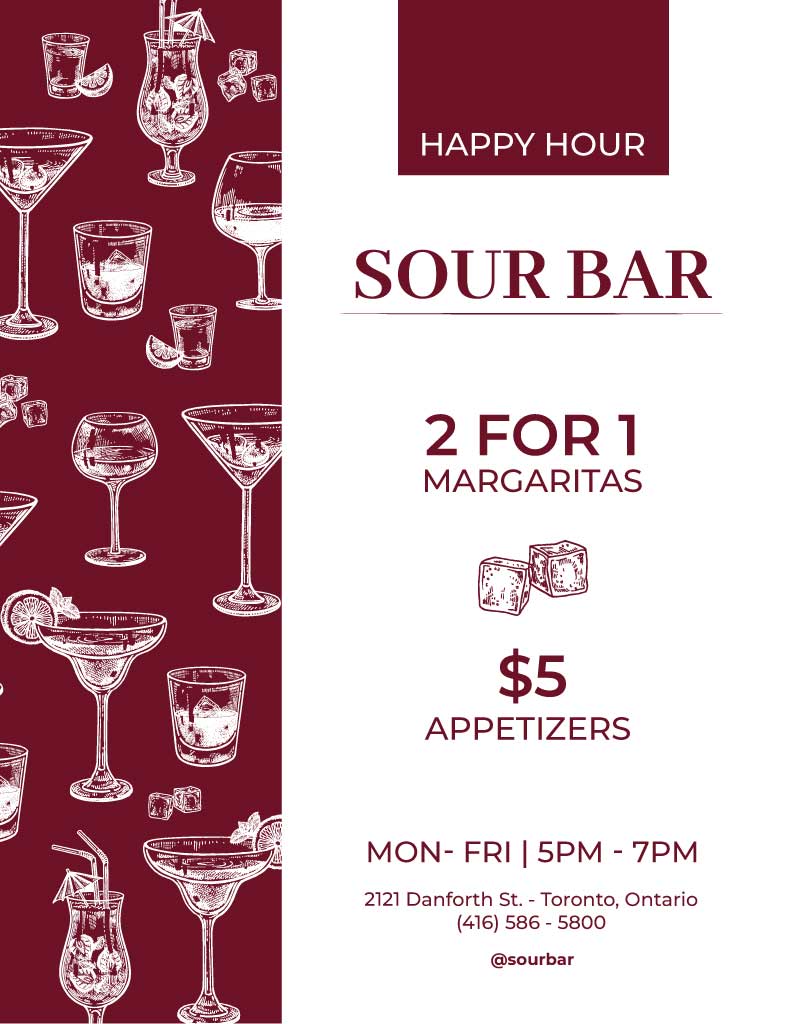 Maroon Toned Happy Hour Bar Poster