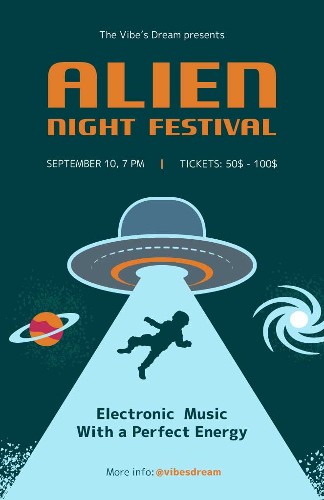 Alien Night Festival Poster in Teal and Orange