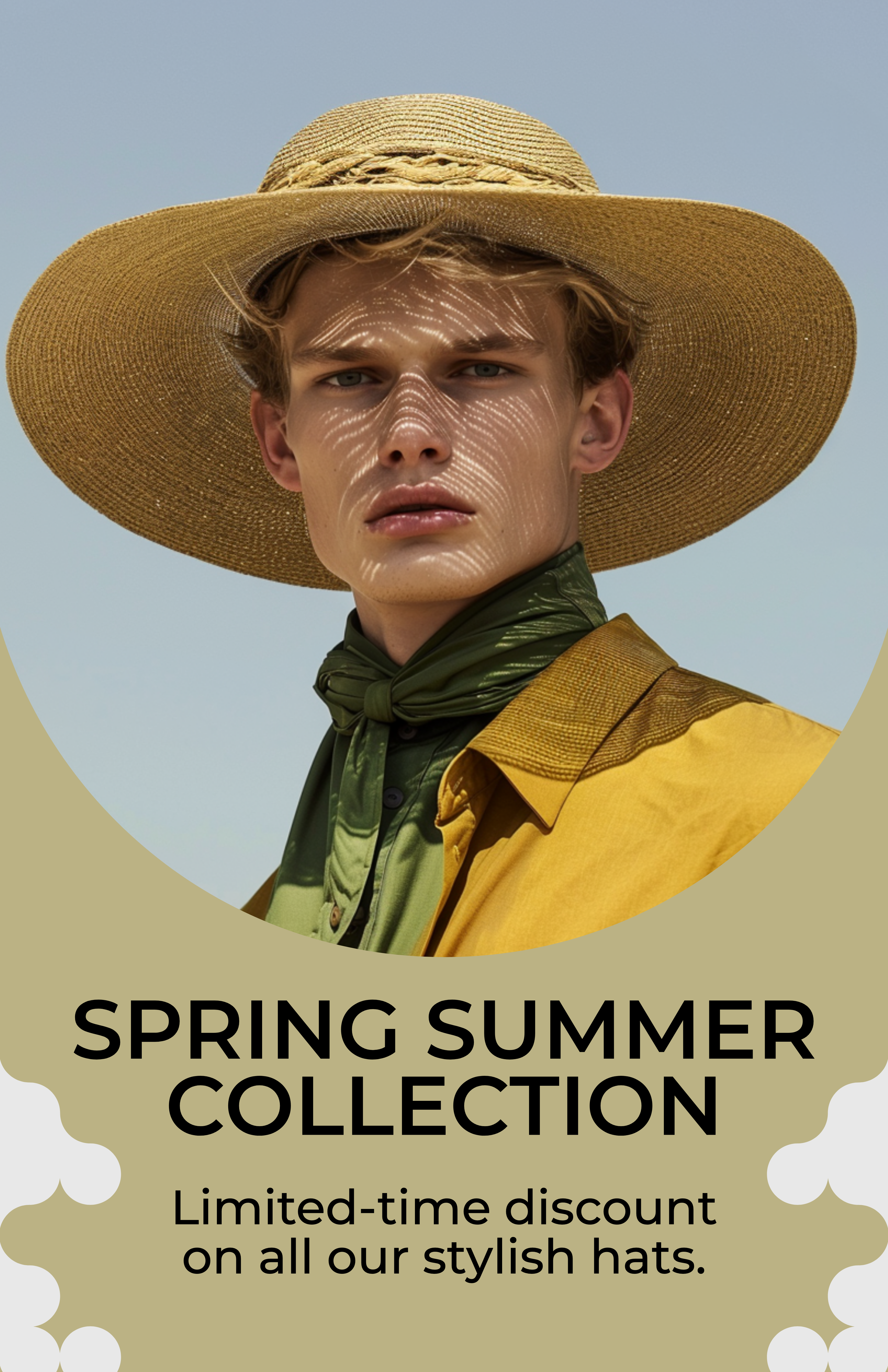 Template Chic Straw Hat Poster with Olive
