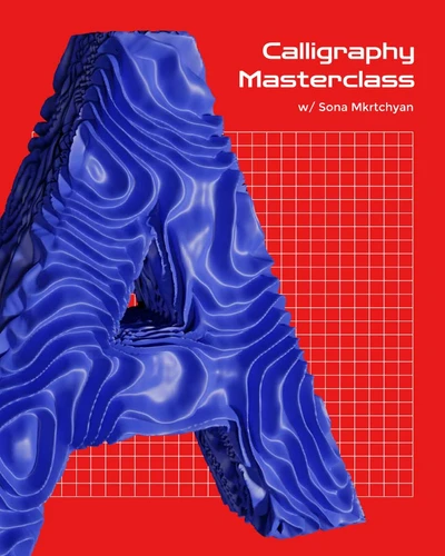 Template Vibrant Blue Calligraphy Masterclass Poster Design