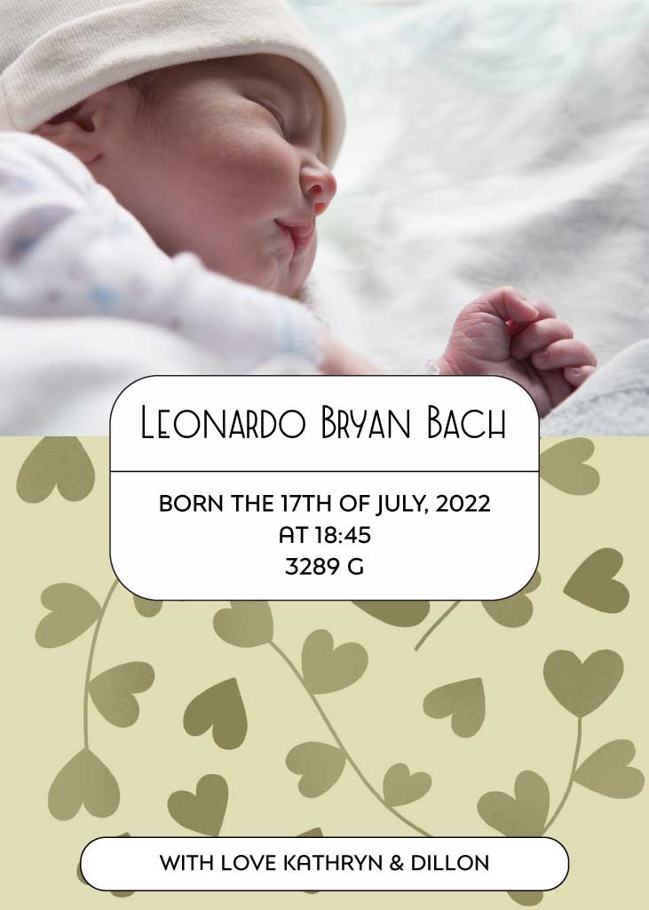 Elegant Baby Announcement Poster in Olive Green