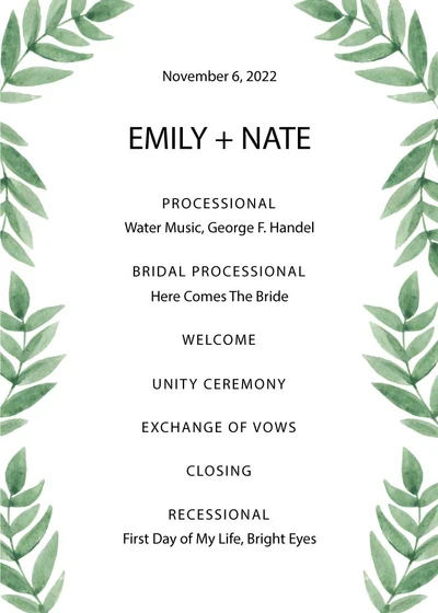 Template Elegant Greenery Wedding Program Poster