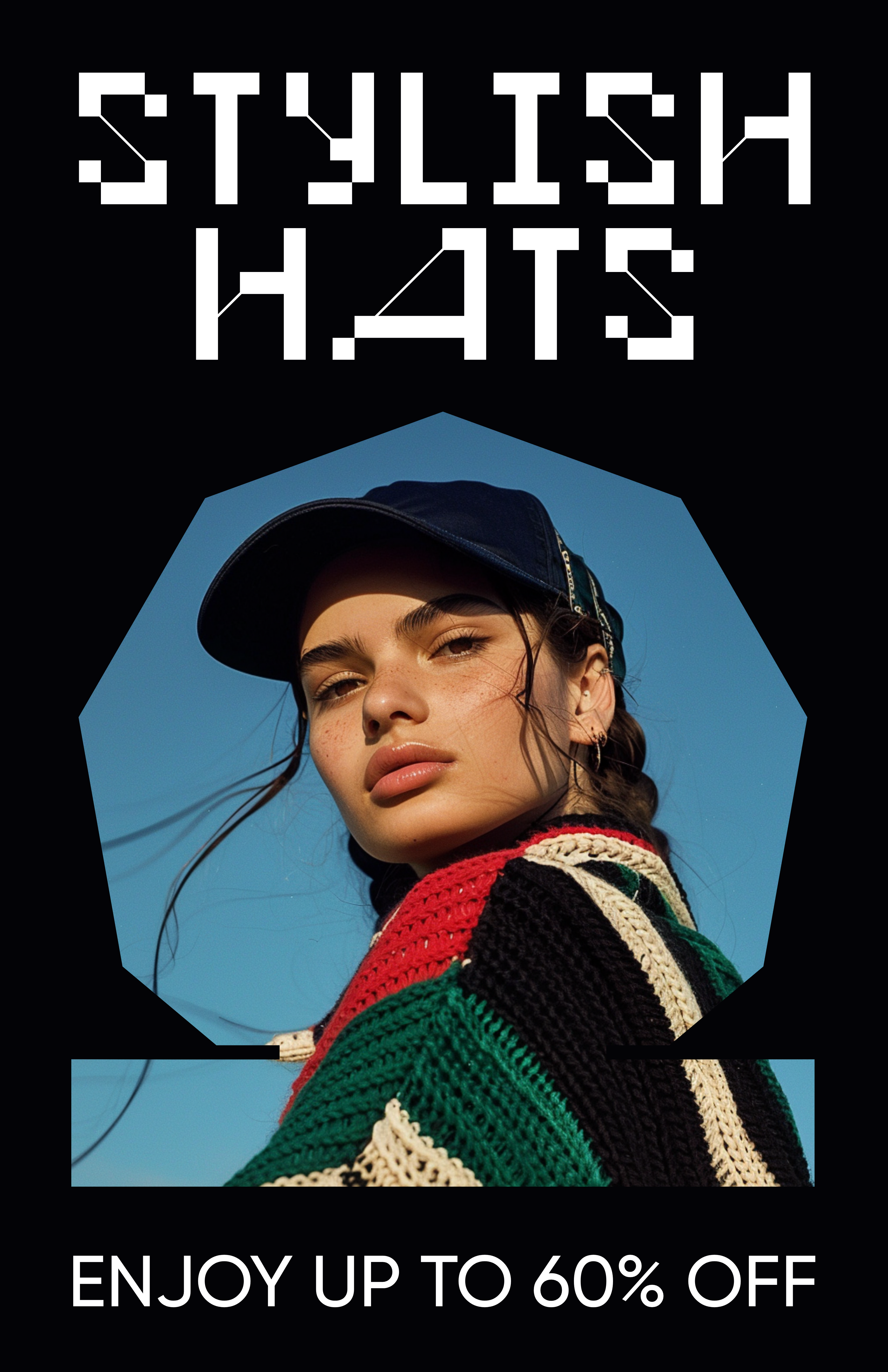 Template Stylish Hats Sale Poster With Black