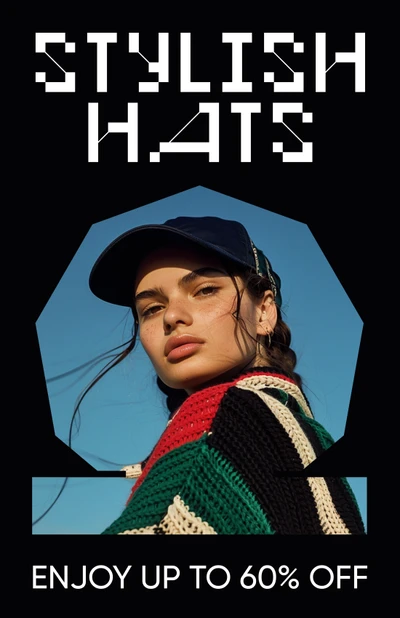 Template Stylish Hats Sale Poster With Black