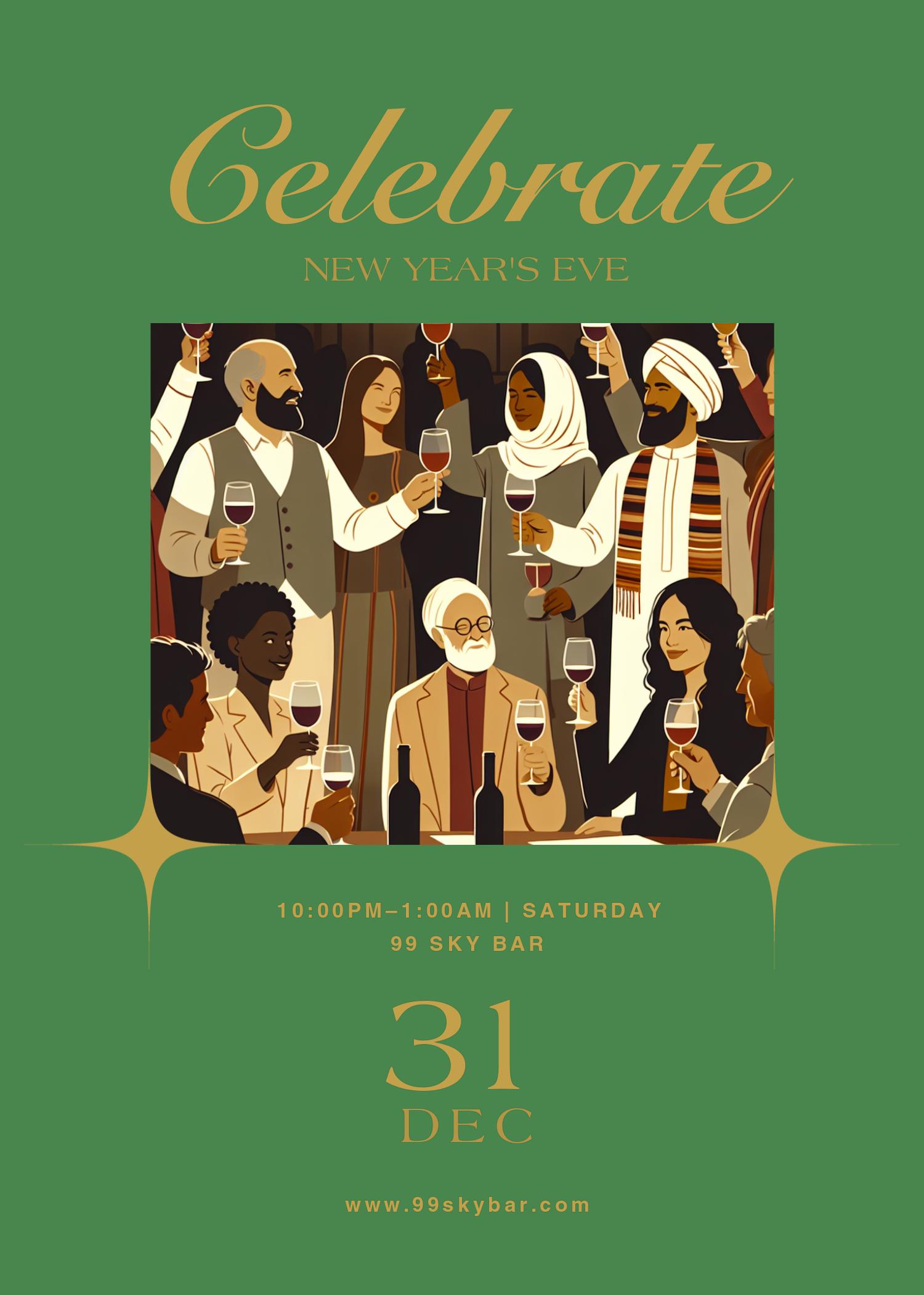 New Year's Eve Celebration Poster in Gold and Black