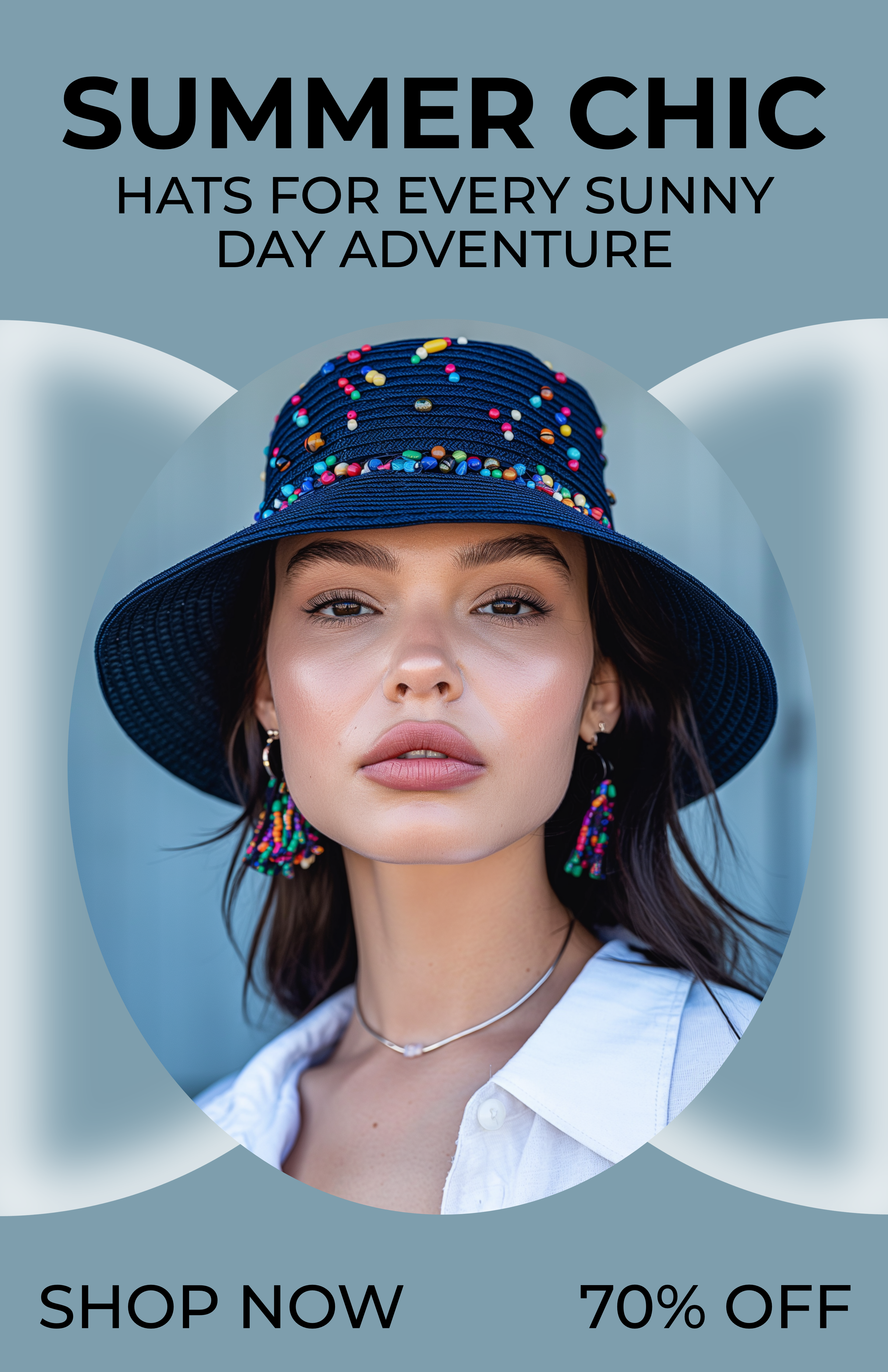 Template Chic Blue Summer Hat Sale Poster