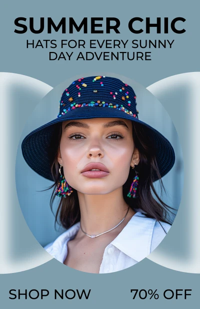 Template Chic Blue Summer Hat Sale Poster