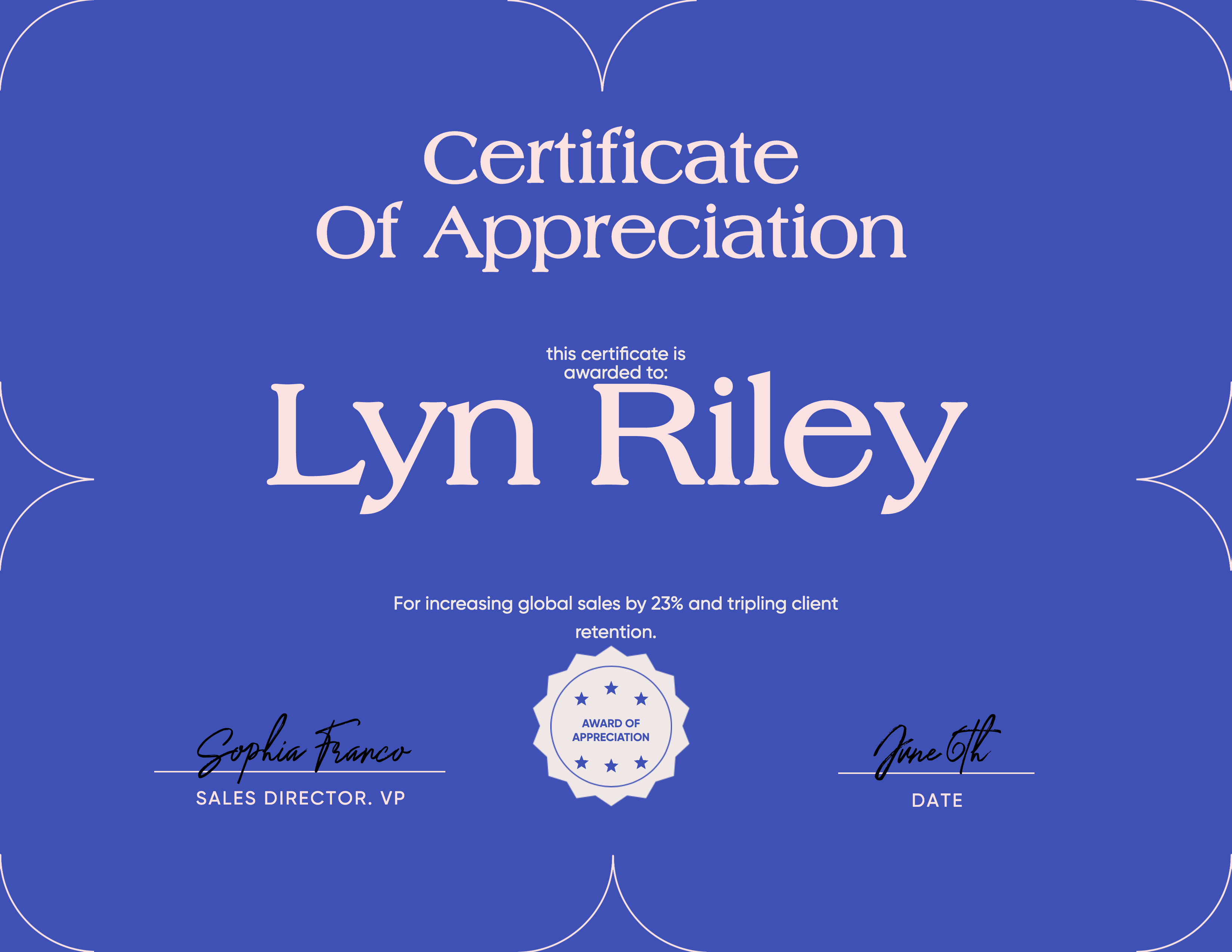 Elegant Blue Professional Appreciation Certificate