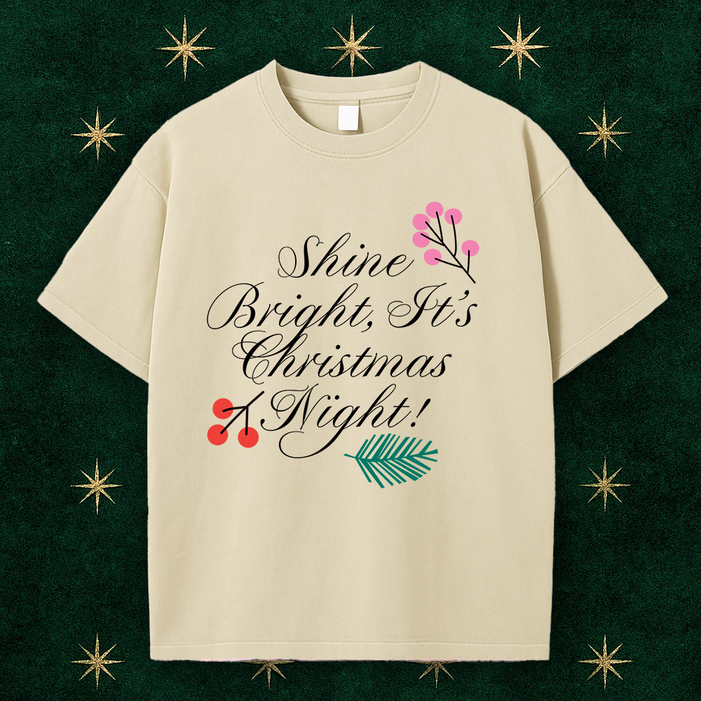 Template Elegant Christmas Night T-shirt Design Beige