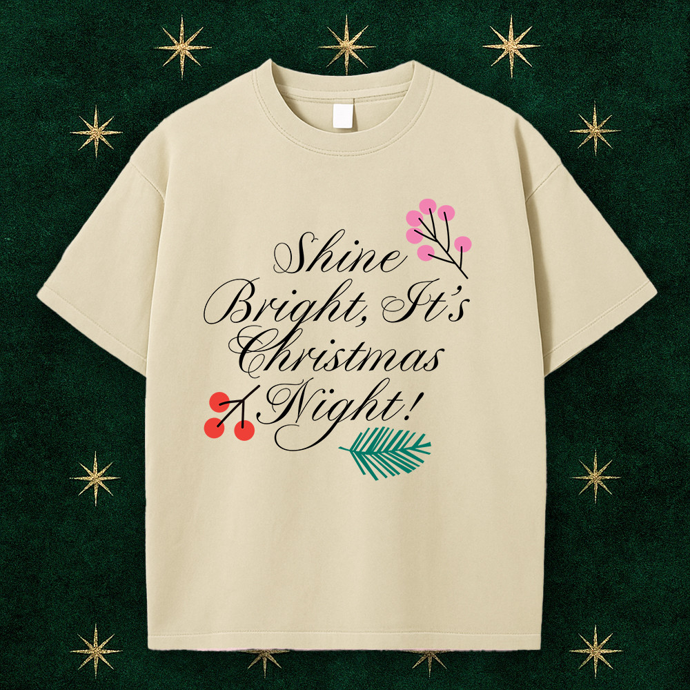 Template Elegant Christmas Night T-shirt Design Beige