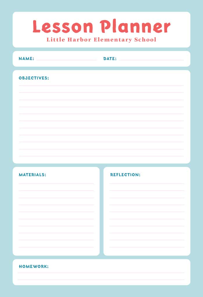 Chic Teal Educational Lesson Planner Template