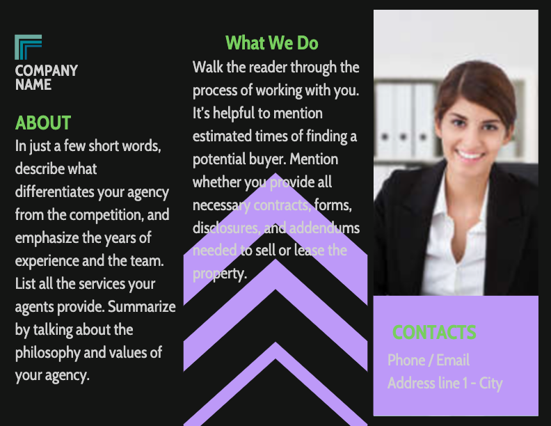 Professional Real Estate Services Brochure Template in Purple