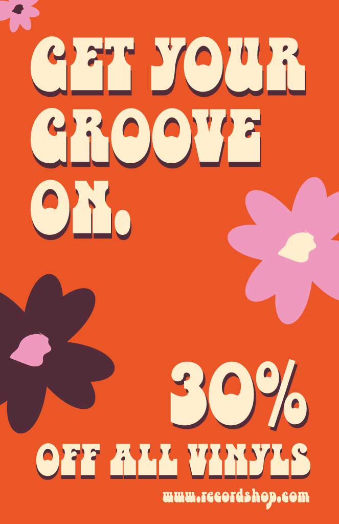 Groovy Vinyl Sale Poster in Orange and Pink