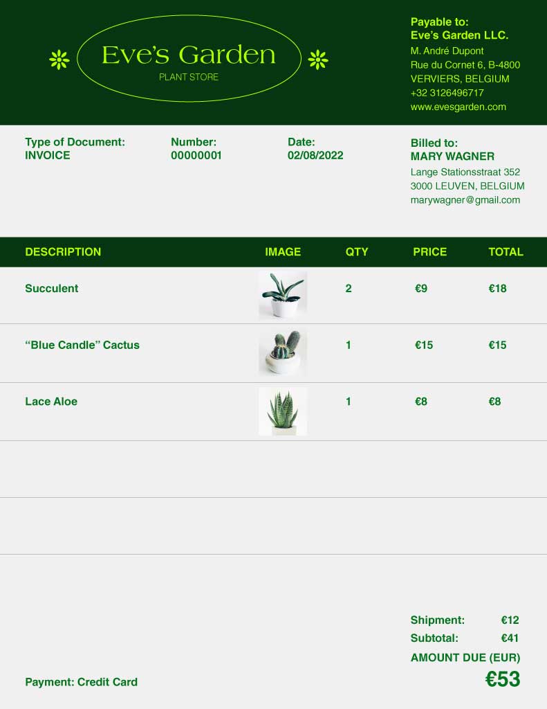 Green and White Plant Store Invoice Template