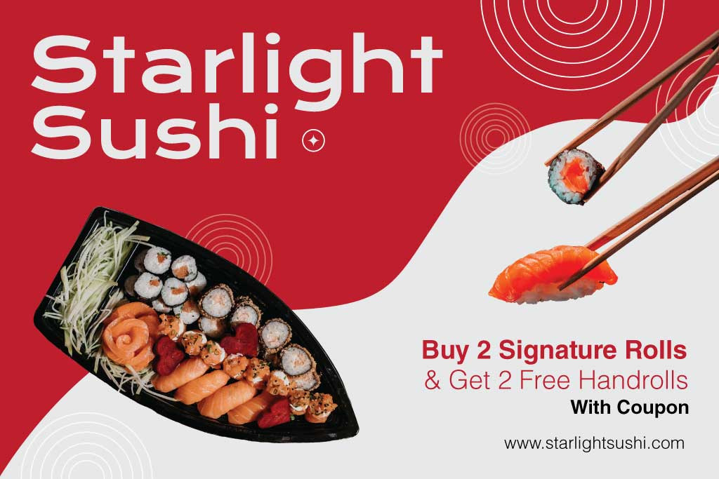 Template Red and White Sushi Delight Ad Poster