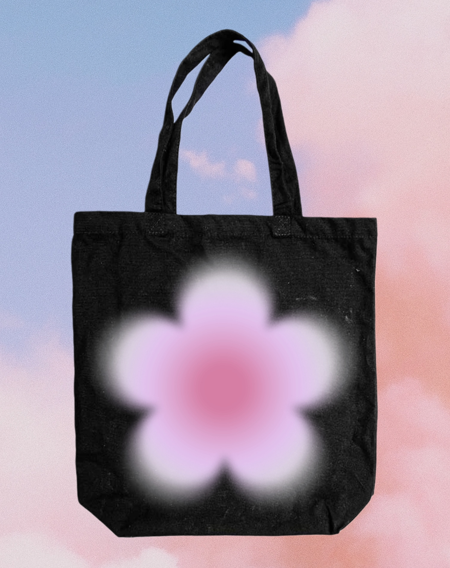 Template Stylish Black Floral Tote Bag Design With Pink Accent