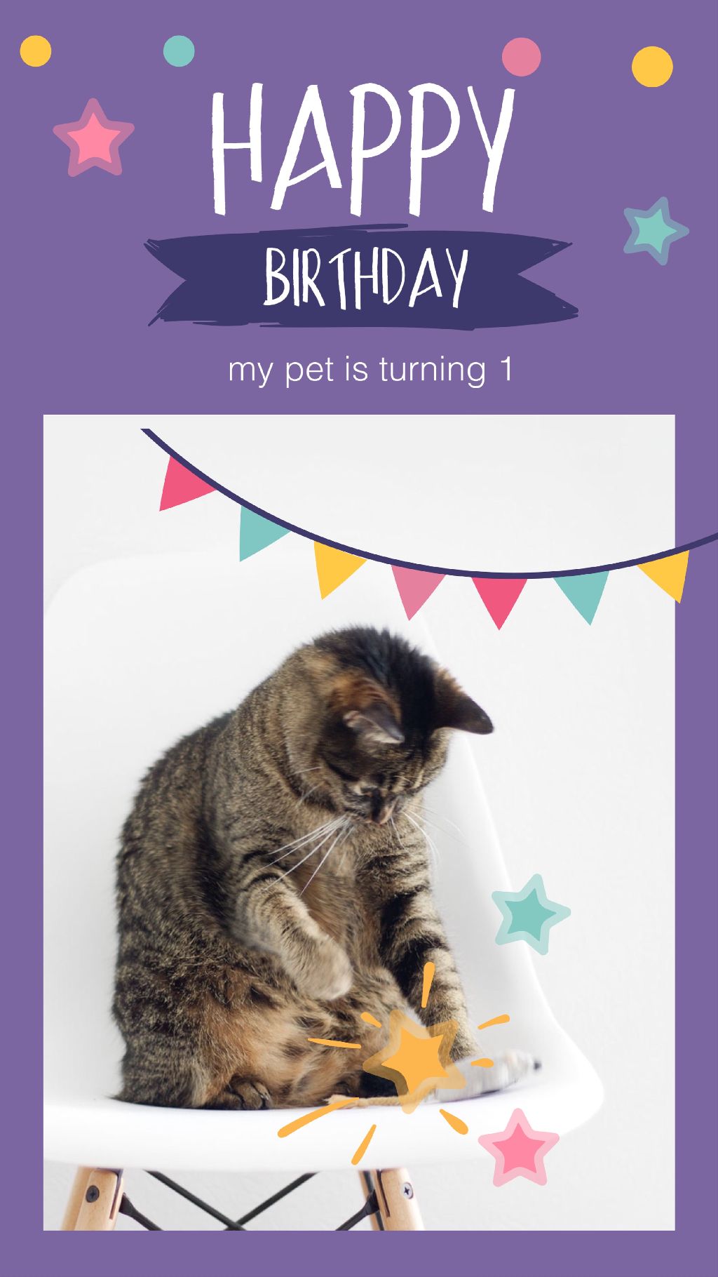 Purple Birthday Bash Cat Poster Design