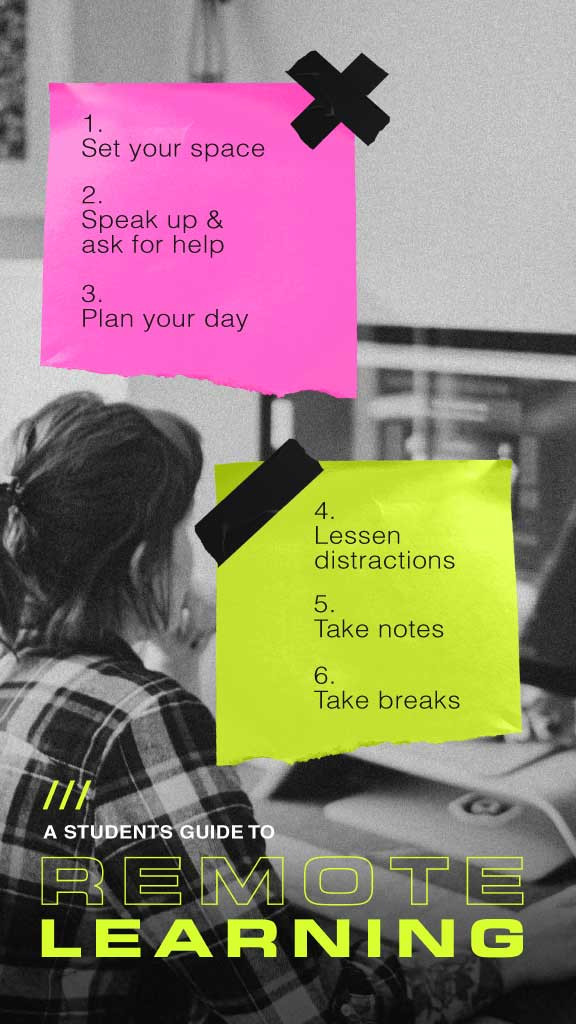 Template Smart Remote Learning Tips Poster Design in Pink and Yellow