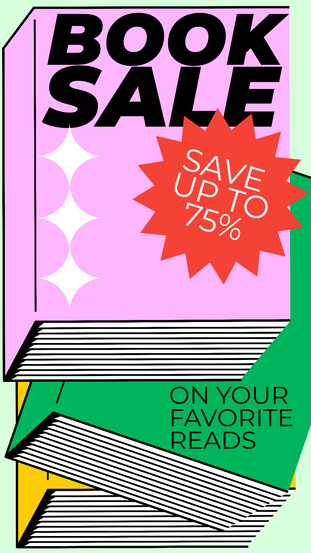 Vibrant Book Sale Ad with Eye-Catching Discounts