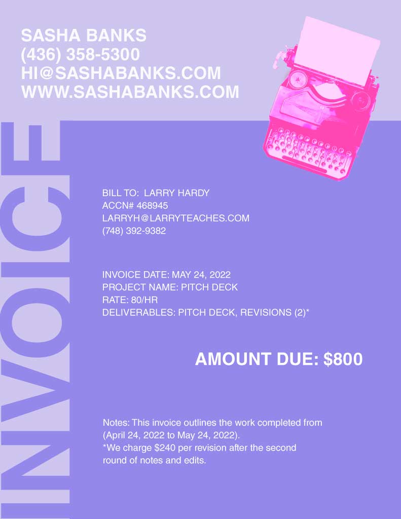 Lilac and Pink Invoice Post with Typewriter