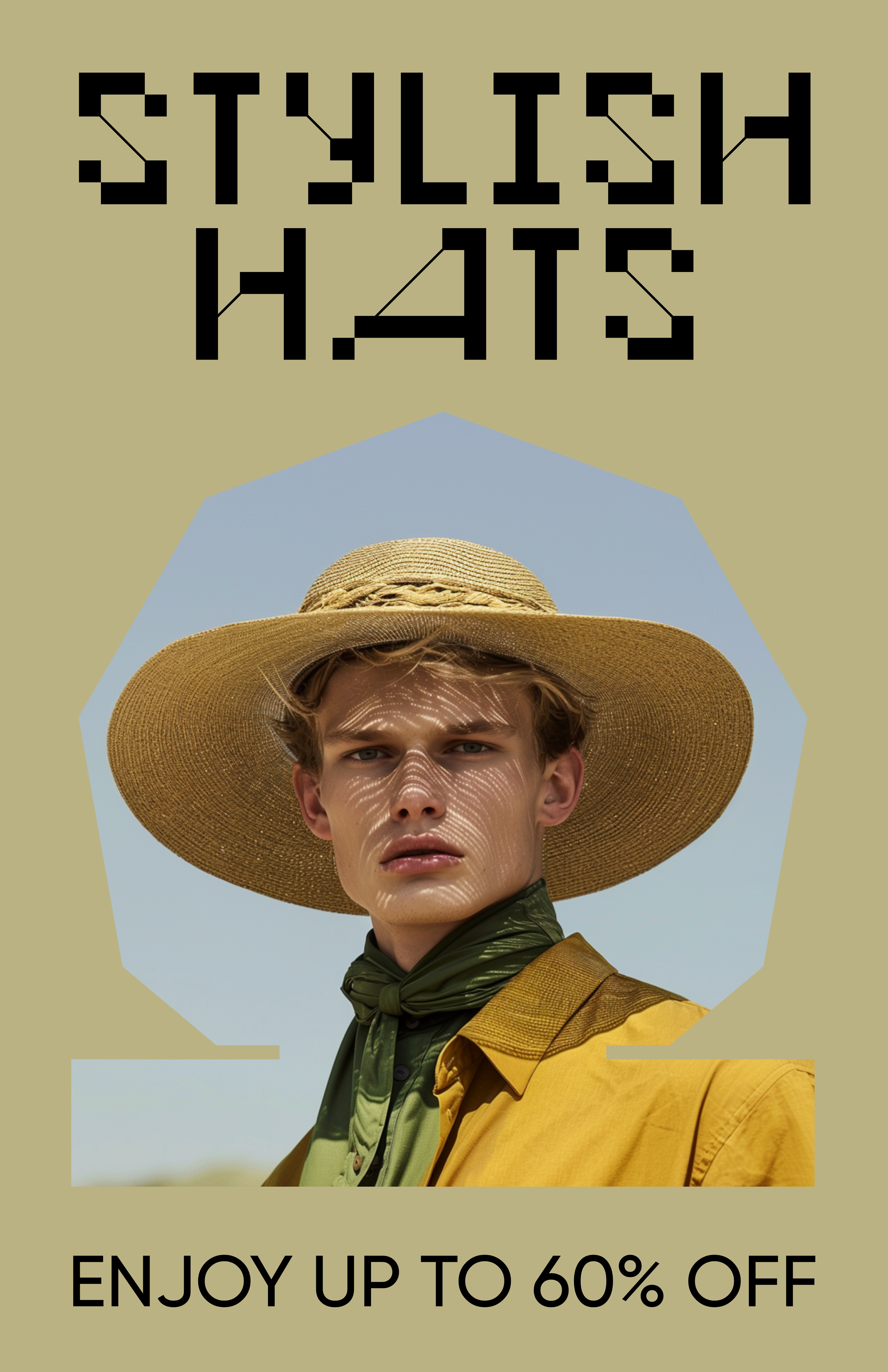 Template Trendy Beige Fashion Poster for Stylish Hats