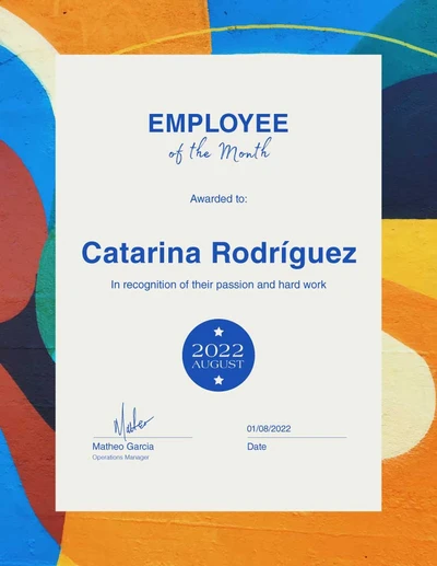 Template Colorful Employee Recognition Certificate Template