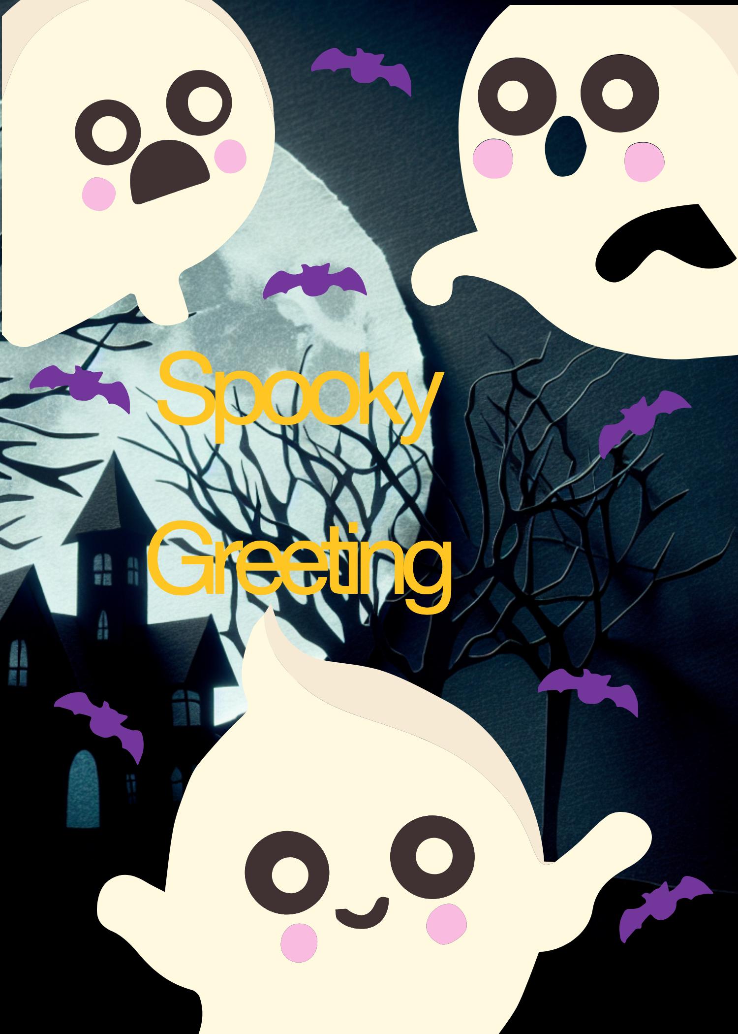 Cute Ghostly Halloween Poster Purple and Yellow