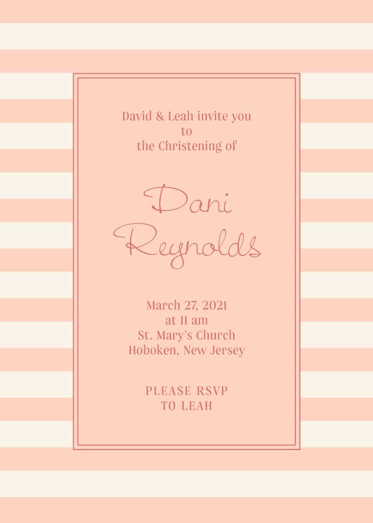 Elegant Coral Christening Invitation Post