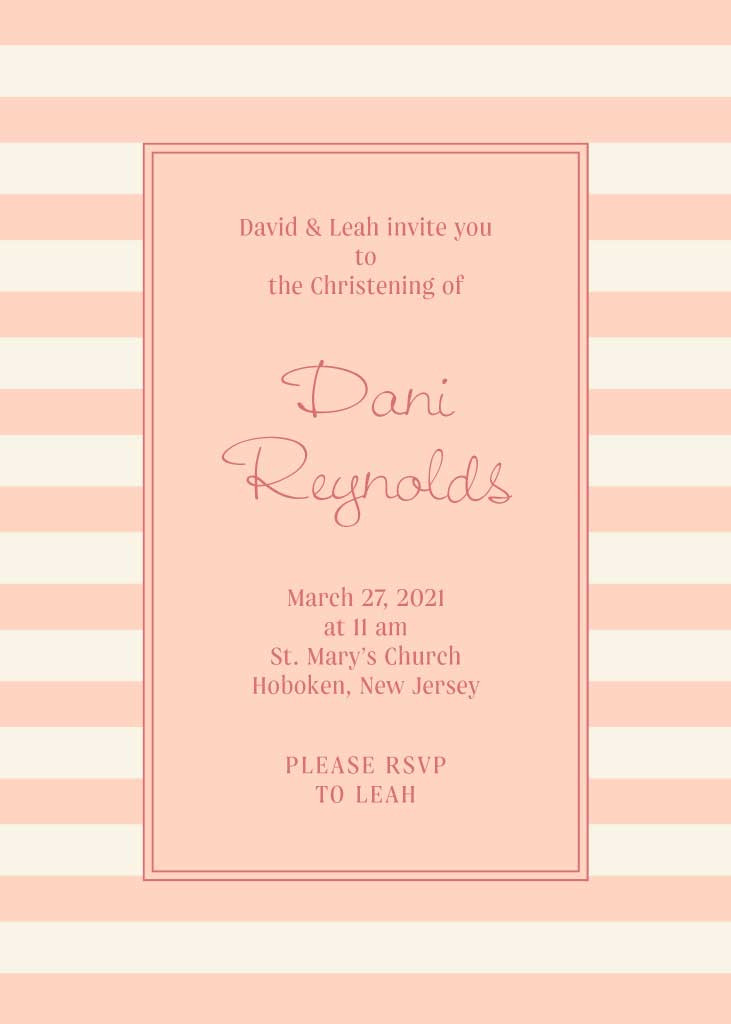 Template Elegant Coral Christening Invitation Post
