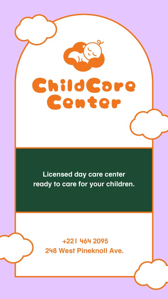 Cheerful Day Care Center Ad in Orange and Lilac