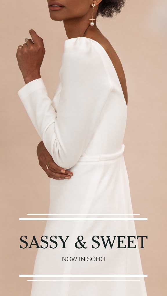 Elegant White Dress Ad, Soho Chic Fashion