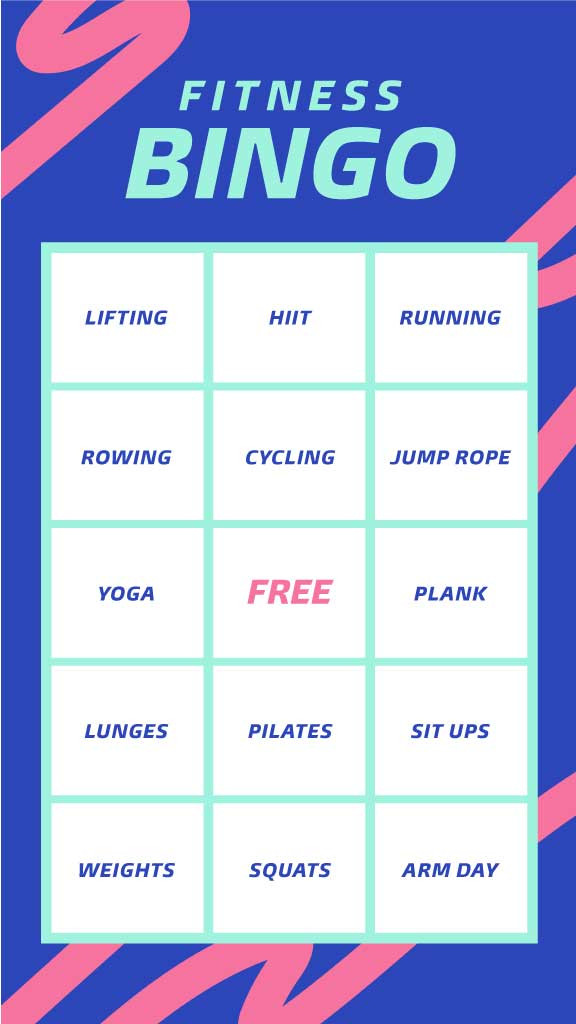 Template Energetic Blue and Pink Fitness Bingo Poster