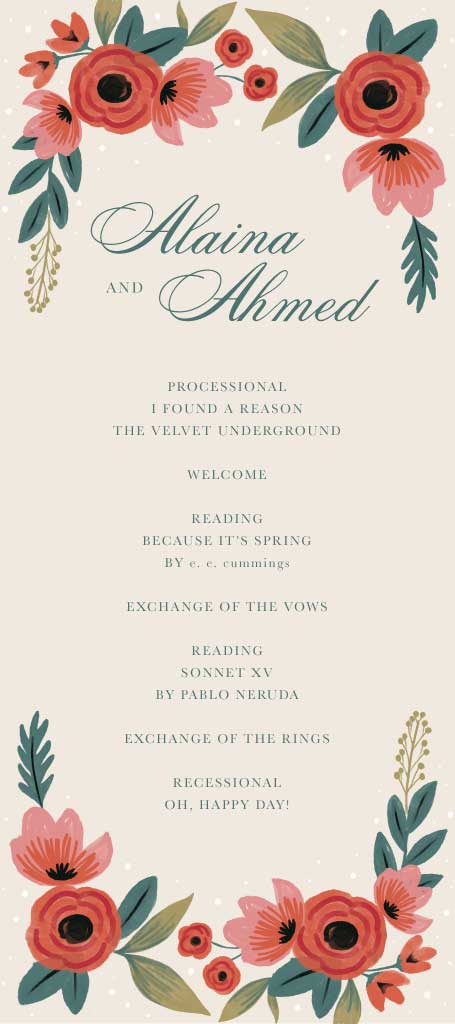 Elegant Coral Wedding Program Poster