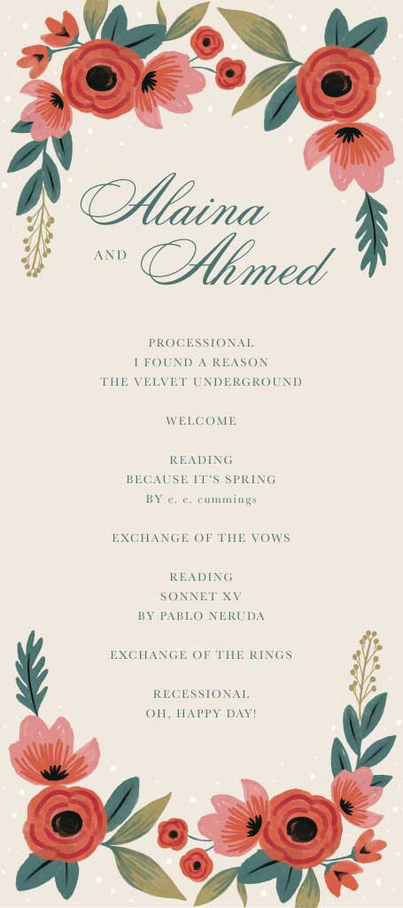 Template Elegant Coral Wedding Program Poster