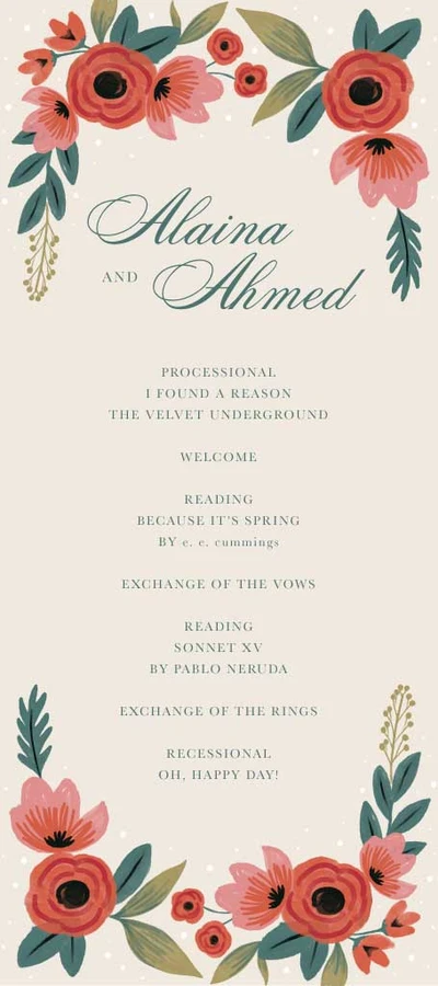 Template Elegant Coral Wedding Program Poster