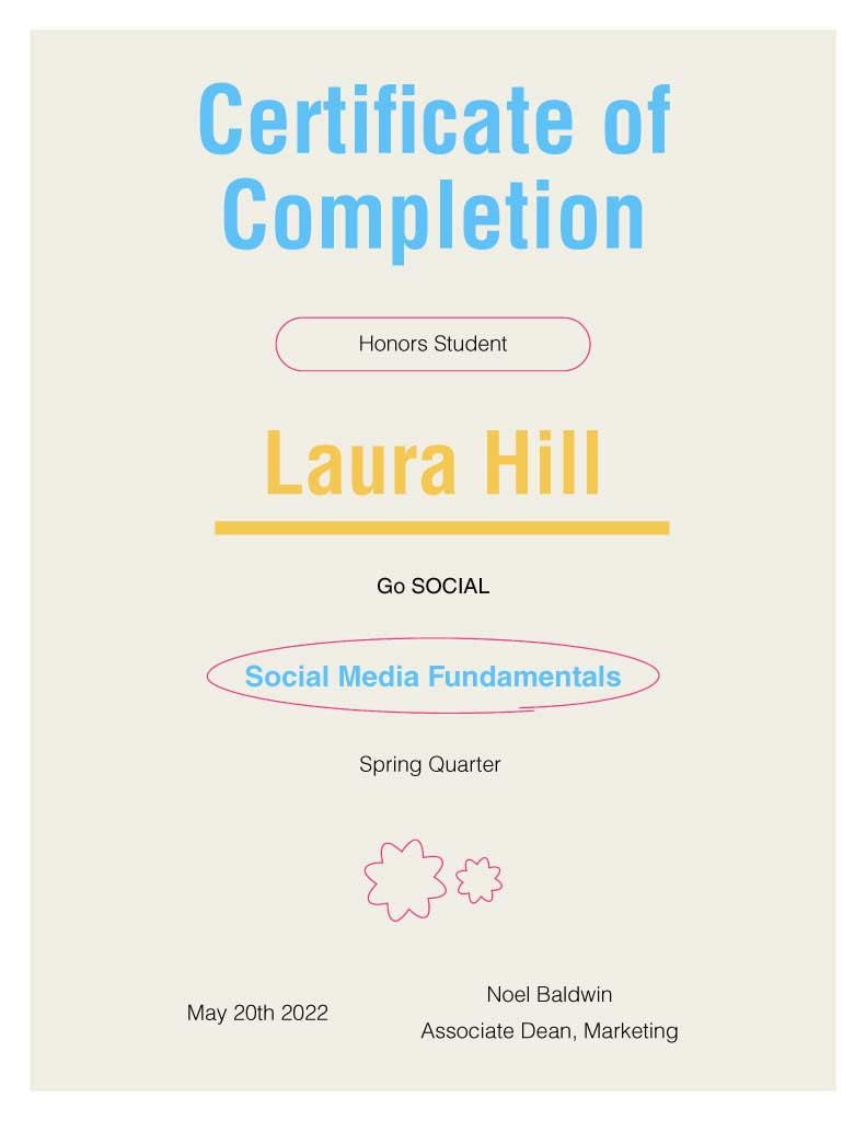 Template Elegant Sky Blue Certificate of Completion Template