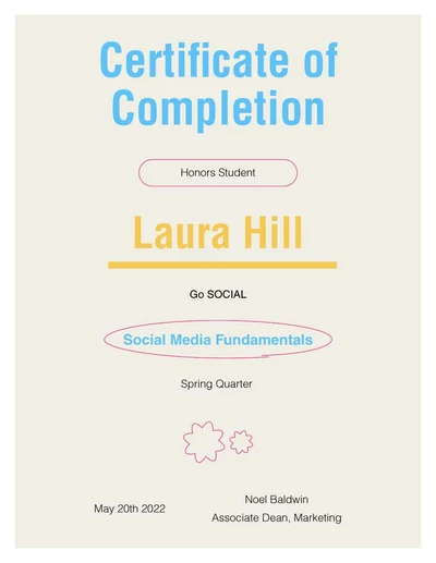 Template Elegant Sky Blue Certificate of Completion Template