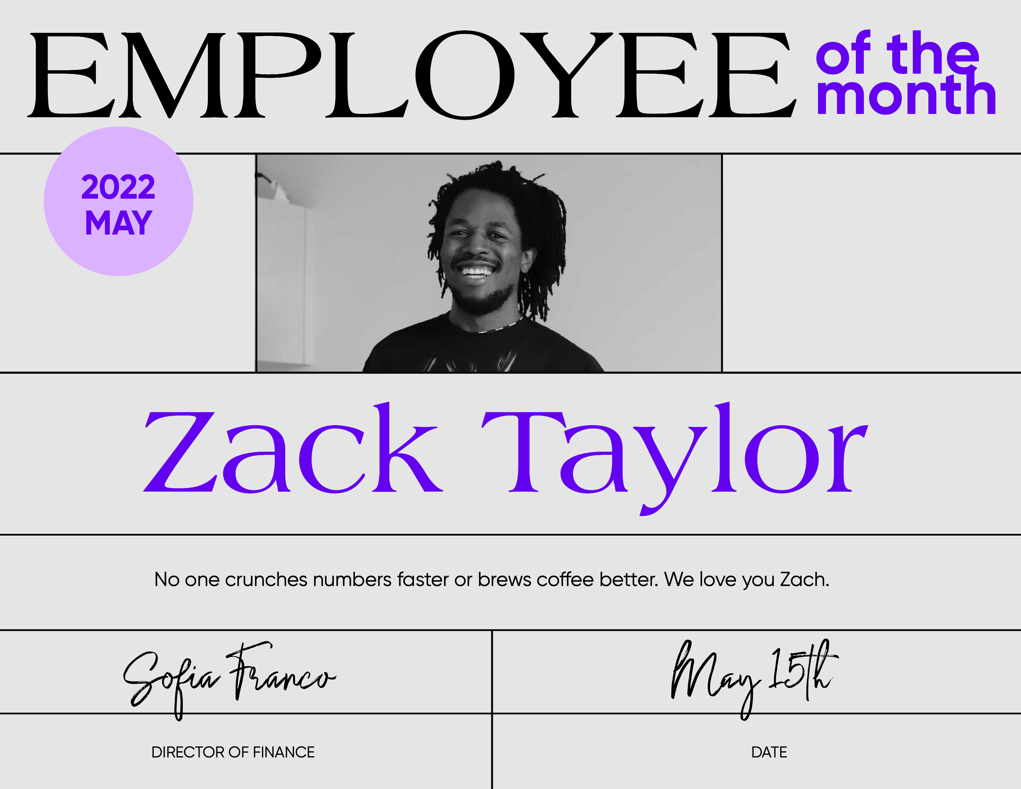 Elegant Black and Purple Employee of the Month Poster